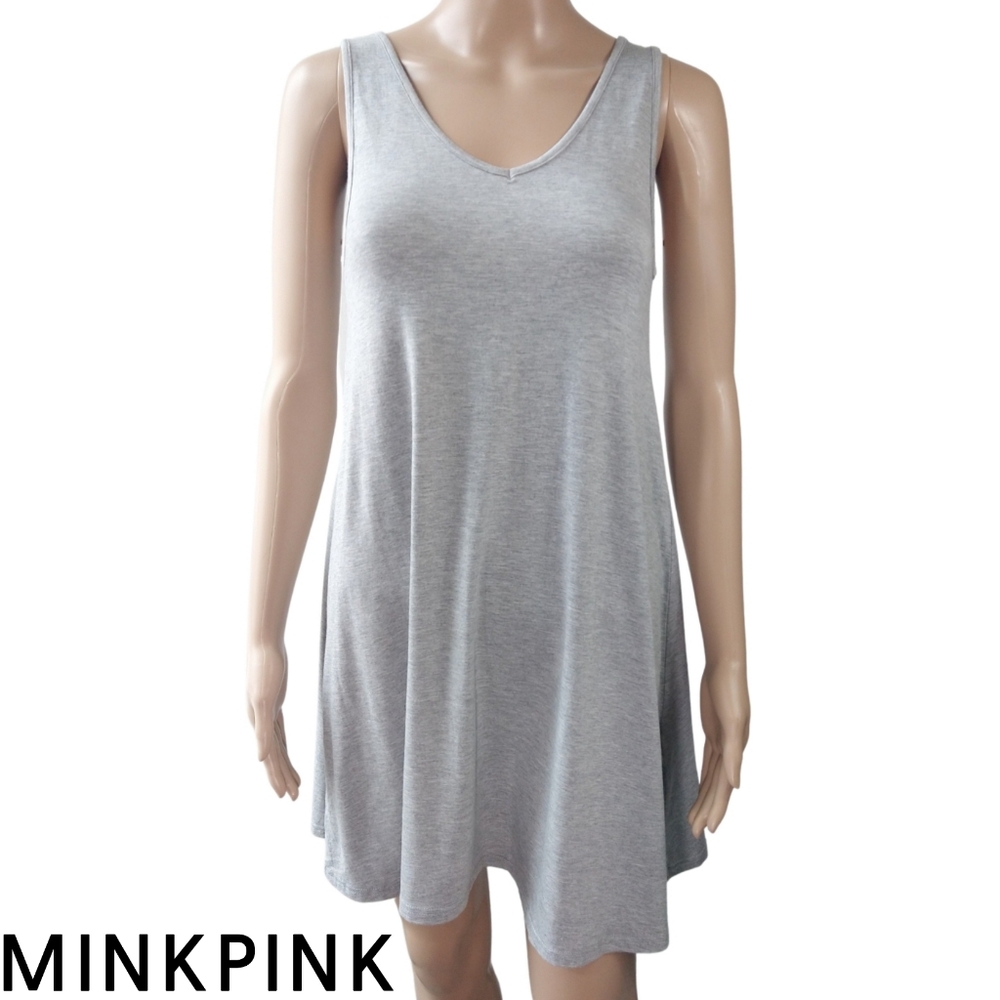 MINKPINK | Casual Sleeveless Jersey Cotton Dress in Gray | Size XS
